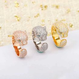 Wedding Rings Hot luxury brand 925 sterling silver full diamond leopard ring ladies fashion temperament high-end Jewellery party couples gift 240419