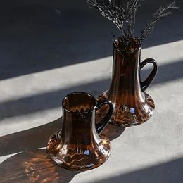 Vases Home Amber Brown Water Bottle Single Ear Glass Vase Hydroculture Flower Ware Decoration Of Shop