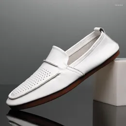 Casual Shoes Summer All-match Genuine Leather Loafers Mens Hollowed-out Breathable Classic Men's Slip-on Driving