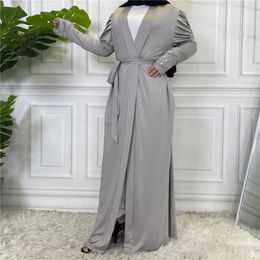 Ethnic Clothing Simple Open Abaya Dubai Kaftan Muslim Cardigan Abayas Dresses For Women Lace-up Kimono Robe Femme Caftan Turkish Islamic