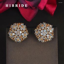 Stud Earrings HIBRIDE Beauty Flower Shape Sparkling Cubic Zirconia Fashion Gold Color For Women/Lady Jewelry E-809