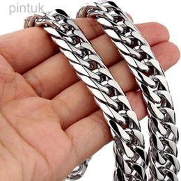 Chain HNSP Stainless Steel Cuban Chain Necklace Bracelet For Men Neck Silver Colour 8MM-14MM Thick Long Hand Chains Male Gift d240419