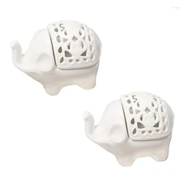 Candle Holders 2Pcs Tealight Holder Elephant Hollow Ceramic Light For Dining Table And Home Decor