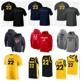 2024 Erkek #22 Caitlin Clark Indiana Pullover Hoodie Donanma Kırmızı Heather Gri Iowa Hawkeyes Caitlin Clark T Shirt Forma Forma Mix Sipariş