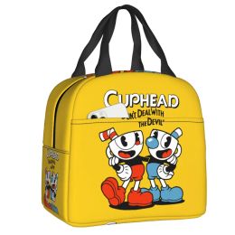 Bags Hot Game Cuphead Mugman Lunch Bag for Work School Waterproof Cooler Thermal Insulated Lunch Box Women Kids Food Tote Bags