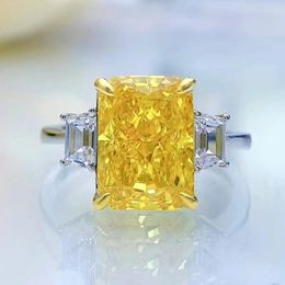 Cluster Rings Spring Qiaoer 925 Sterling Silver Iced Cut 8 11MM Yellow Created Moissanite Citrine Gemstone Engagement Ring Fine Jewellery