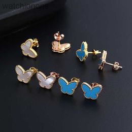 Womens Top Grade Vancelfe Original Designer Earrings Four Leaf Grass Jewelry Female White Fritillaria Butterfly Earrings Blue Jewelry with Logo
