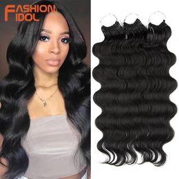 FASHION IDOL Body Wave Crochet Hair 22Inch Soft Long Synthetic Goddess Braids Natural Wavy Ombre 613 Blonde s 240410