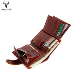Wallets Mingclan Genuine Leather Men Purse Wallet Short Coin Purse Small Vintage Wallet Crazy Horse Card Holder Pocket Purse Men Wallets
