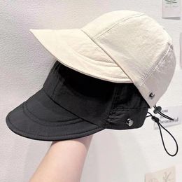 Berets Solid Colour Hats For Women Summer Quick Dry Sun Protection Cap Ladies Fashion Wide Brim Outdoor Drawstring Hat