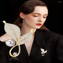 Brooches Fashion Brooch For Women Gold Colour Leaf Zircon Inlaid Pins Women's Jewellery Accessories High Quality Gifts Give Friends