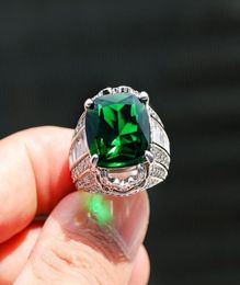 Wedding Rings Vintage Male Female Green Crystal Ring Charm Silver Colour For Women Men Luxury Geometry Zircon Engagement7698636