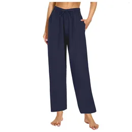 Women's Pants Pyjama Wide Leg Straight Trousers Home Pant Pocket Lightweight Casual For Femme Summer Streetwear