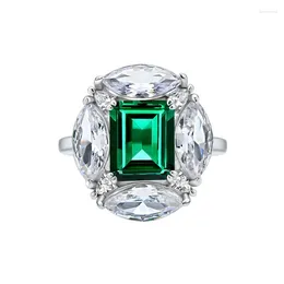 Cluster Rings Models 8 10 Emerald S925 Sterling Silver High Carbon Diamond Ring For Women In Europe And America Small Versatile