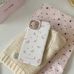 Cell Phone Cases Korean floral soft leather phone case suitable for iPhone 14 Pro 15 ProMax 11 12 13 15 Pro Max 13 Pro cover J240418