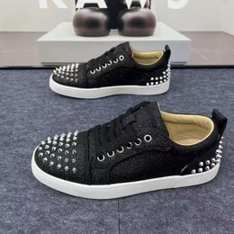 Casual Shoes Mens Stage Nightclub Dress Rivets Breathable Canvas Shoe Black Silver Flats Sneakers Brand Designer Trendy Footwear