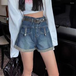 Women's Shorts 2024 Summer South Korea East Gate High Waist Curled A-line Denim Wide Leg Pants Versatile