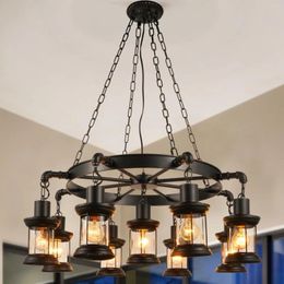 Ceiling Lights 28 Inch American Vintage Black 9 Bulb Dining Room Chandelier Iron Art Industrial Style Rectangular Living Decoration Chande