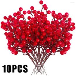 Decorative Flowers 10/1Pcs Artificial Red Berry Branches 13/8 Head Foam Berries Christmas Tree Ornament DIY Garland Home Year Decoration