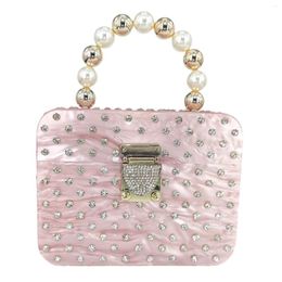 Evening Bags Women Acrylic Box Clutch Totes Bag Synthetic Pearl Top-Handle Hard Case Shoulder Handbags Fashion Crossbody