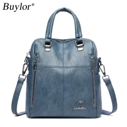 Bags Buylor Women Backpack High Quality PU Leather Backpack Multifunction Travel Backpack Large Capacity Women Shoulder Diagonal Bag