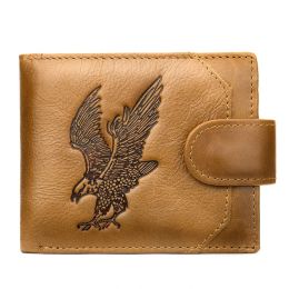 Wallets Eagle Print Mens Wallet Cow Leather Bifold Short Wallets Men Hasp Vintage Male Purse Coin Pouch Multifunctional Cards Wallet