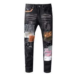 Mens Designer Jeans Distressed Ripped Biker Slim Fit Motorcycle Denim For Men s Top Quality Fashion jean Mans Pants pour hommes 034