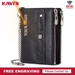 Wallets KAVIS 100% Genuine Leather Men Wallet Quality Purses Coin Purse Male Small Portomonee Rfid Walet Pocket Money Bag New for Boys