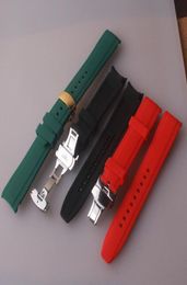 Watch Bands 18mm 20mm 22mm Blac Red Green Curved End Soft Silicone Rubber Wrist Band Strap With Butterfly Clasp For Mens7813734