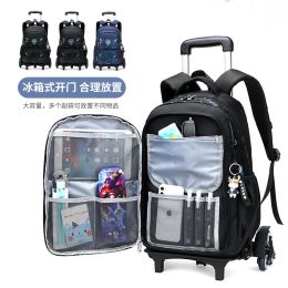 Bags 2023 Highcapacity Student Shoulder Backpack on Wheels Waterproof Lage Rolling Bags Detachable Children Rolling School Bags