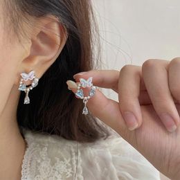 Stud Earrings Exquisite Crystal Butterfly Wreath For Women Korean Trend Elegant Pearl Flower Earring Girl Student Party Jewelry