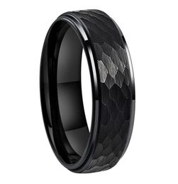 iTungsten 6mm 8mm Men Women Black Hammered Tungsten Ring Wedding Engagement Band Fashion Jewellery Stepped Edges Comfort Fit71267297648315