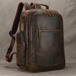 Backpack Business For Men Genuine Leather 17 Inch Laptop USB Charging Cowhide Male Big Travel Rucksack Outdoor Bag