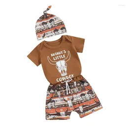 Clothing Sets Pudcoco Toddler Baby Boy Shorts Outfit Letter Print Short Sleeve Romper With Cattle Pattern Hat Set 0-18M