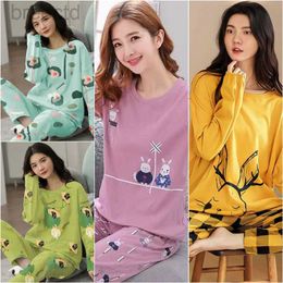 Women's Sleep Lounge Womens Spring and Fall Pyjamas Long-Sleeved Polyester Suit Kawaii Homewear Loose Sweet Girl Gift Floral O-Neck Cute Loungewear d240419