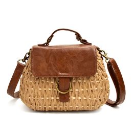 Bags Vintage straw bag Pig Crossbody beach bag casual weaving rattan handbags