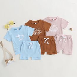 Clothing Sets Ribbed Baby Girl Boy Summer Outfits Fashion Print Crew Neck Short Sleeve Tops Elastic Waist Shorts 2Pcs Kids Infant Clothes