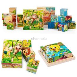 3D Puzzles 3D cube Wooden puzzle childrens nine pieces six-sided wooden block tray childrens Montessori learning educational puzzle toys 240419