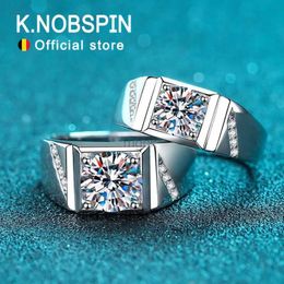 Wedding Rings Knobspin D VVS1 Moissanite Men Ring GRA Certified Diamond Sparkling Wedding Band Original 925 Sterling Silver Plated 18k rings 240419