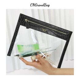 Cases Personalized Crocodile Leather Women Travel Makeup Bags Clear TPU Travel Wash Bag Small PVC Pouch Clutch Bag