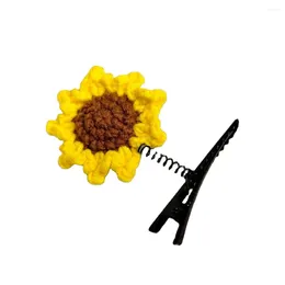 Hair Accessories Cartoon Spring Clip Styling Tool Knitted Sunflower Handmade Barrette Cute Korean Bang Accessory