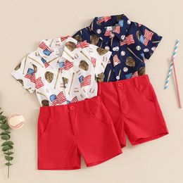 Clothing Sets Toddler Kids Baby Boys Summer Independence Day Clothes Stripe Star Flag Print Short Sleeve Buttons Shirts Tops Shorts