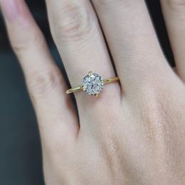 Cluster Rings GEM'S BALLET Round Zircon Flower Cutting Ring 925 Sterling Silver Plated With 14k Gold Jewellery For Wedding Engagement Gift