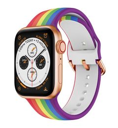 Suitable For Apple Watch Silicone Watch Bands iwatch 38mm 40mm 42mm 44mm Rainbow Elastic Print Strap2671468