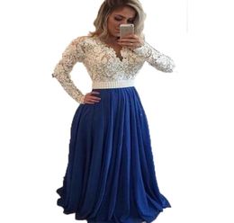 2021 Prom Dresses Long Sleeves Lace Pearl Beaded Blue Evening Dresses A Line Formal Party Dress Long Evening Cheap Pageant Gow4226276