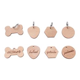 50pcs Wooden ID Tags Blank Antilost Wood Customized Cat Collar Pet Name Dog Tag Puppy Nameplate Pendant Supplies 240419