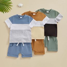 Clothing Sets Toddler Baby Boys Summer Outfits Contrast Colours Short Sleeve T-Shirt And Elastic Shorts For 2 Piece Vacation Clothes Set
