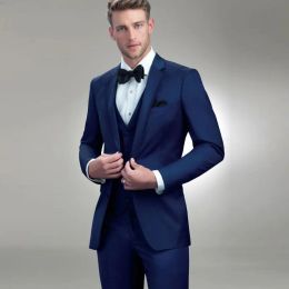 Tuxedos Hot Sale Mens Suits Slim Fit Groomsmen Wedding Tuxedos Notched Lapel Groom Suit Custom Made Formal Blazers Jacket+Pants+Vest