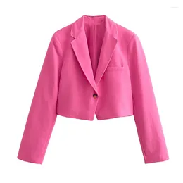 Women's Suits YENKYE Women Single Button Cropped Blazer Long Sleeve Lapel Collar Elegant Office Suit Jacket