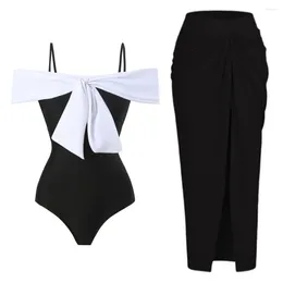 Women's Swimwear Sexy Elegant Bow Knot One-piece Swimsuit With Skirt Women Bodysuits Push Up Bathing Suit Beach Swim Pool 2024 Cover Ups